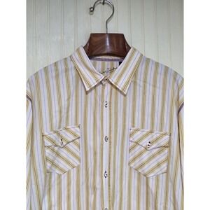Arnold Zimberg Shirt Mens XL Yellow Striped Western‎ Button Front Long Sleeve